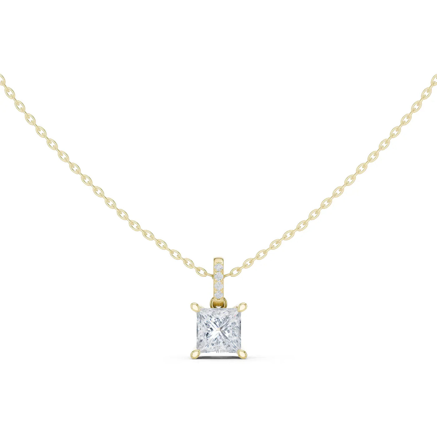 Front-view: Princess Diamond Pendant with Prong Setting in 14k Yellow Gold - Lab Grown - Driona Jewels