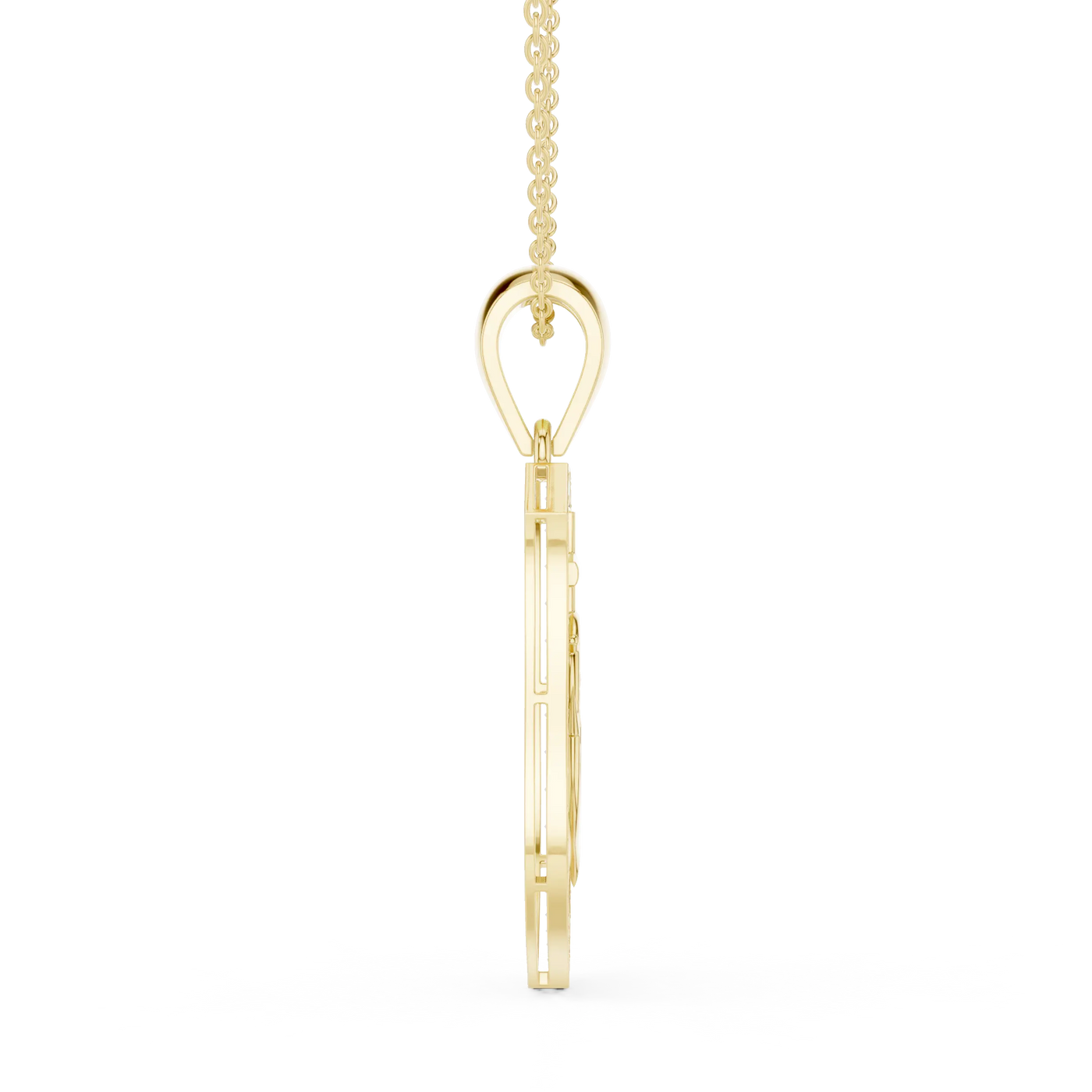 Side-Profile: Princess Diamond Pendant with Prong Setting in 14k Yellow Gold - Lab Grown - Driona Jewels