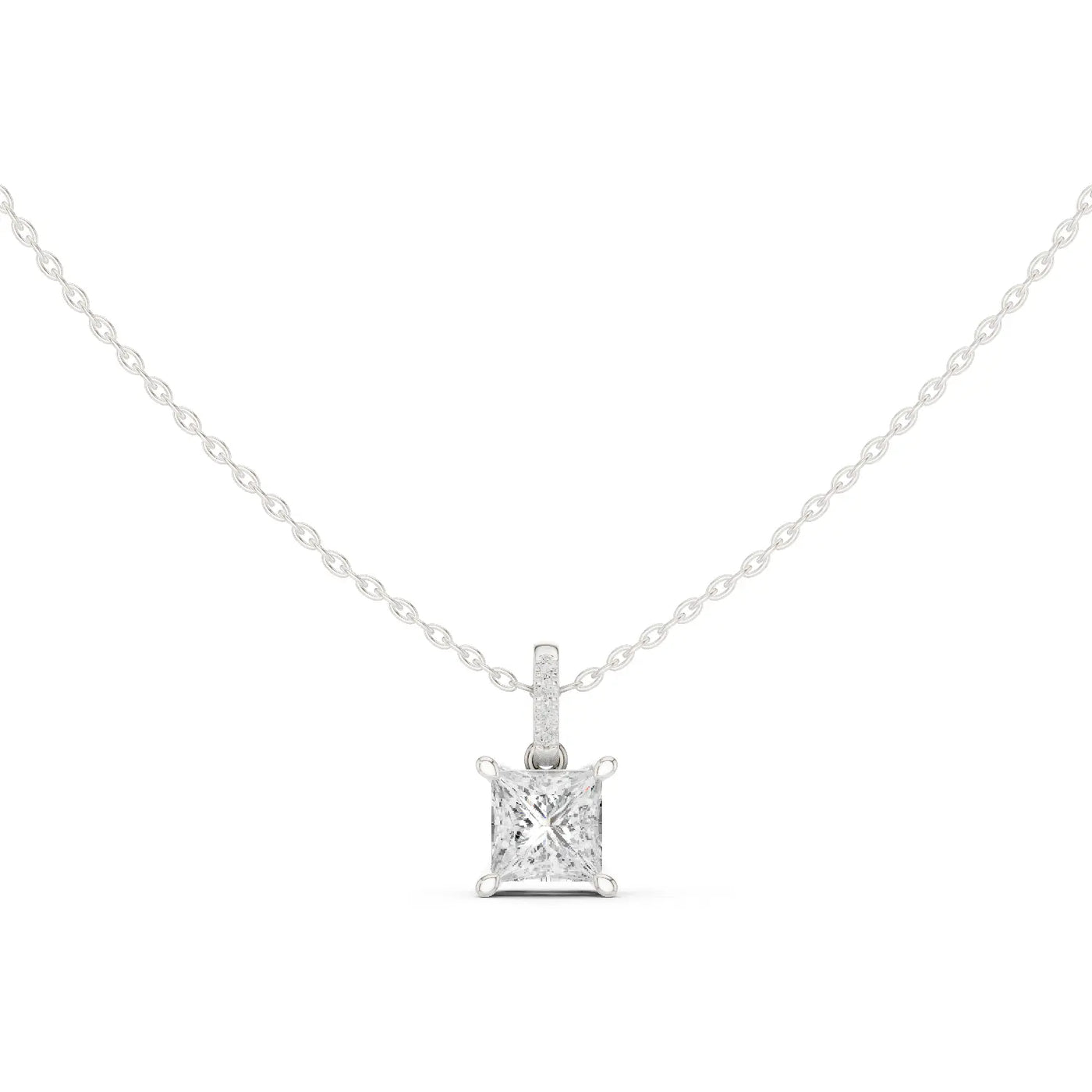 Front-view: Princess Diamond Pendant with Solitaire Setting in 14k White Gold - Lab Grown - Driona Jewels