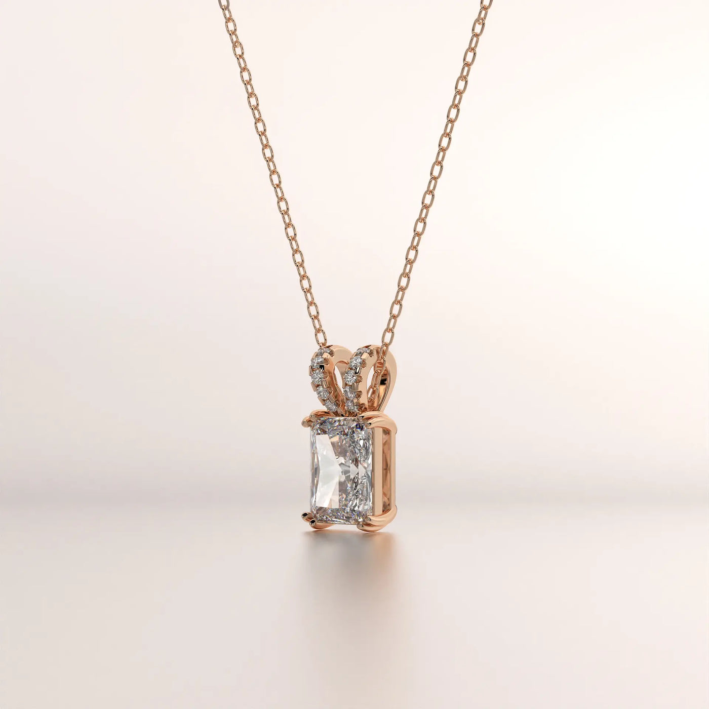 pendant radiant diamond rose gold 14k front