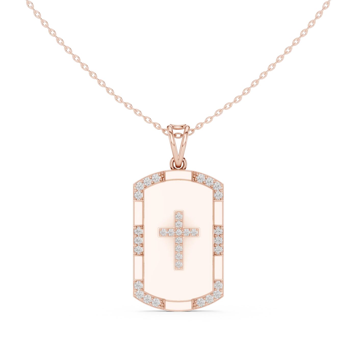 Front: Rectangle Diamond Pendant with Pave Setting in 14k Rose Gold - Lab Grown - Driona Jewels
