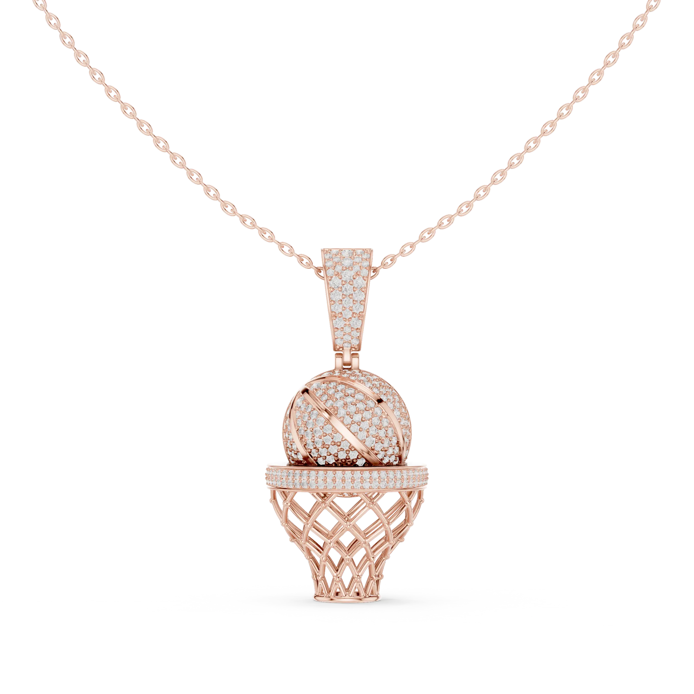 Front-View: Round Diamond Pendant with Basket Setting in 14k Rose Gold - Lab Grown - Driona Jewels
