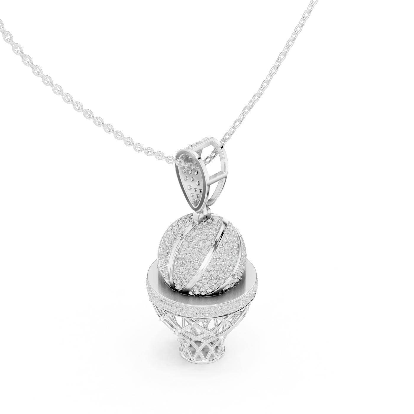 Three-quarter-view: Round Diamond Pendant with Basket Setting in 14k White Gold - Lab Grown - Driona Jewels