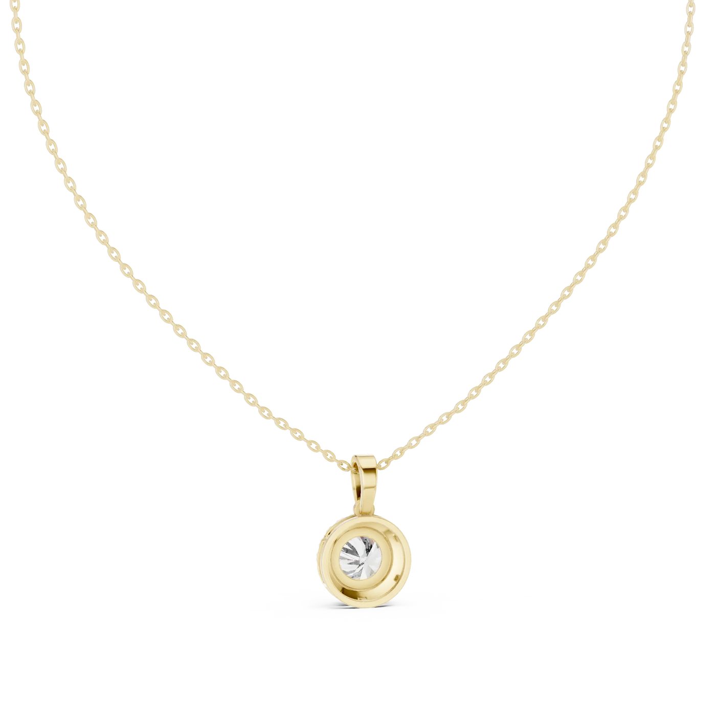 Front-view: Round Diamond Pendant with Bezel Setting in 14k Gold - Lab Grown - Driona Jewels