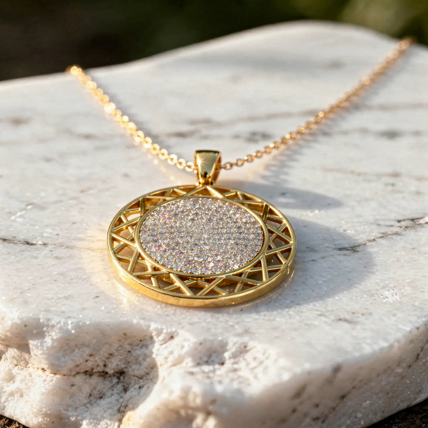 Front-view: Round Diamond Pendant with Bezel Setting in 14k Gold - Lab Grown - Driona Jewels