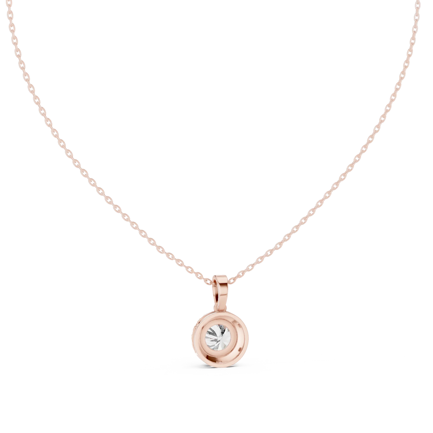 Front-view: Round Diamond Pendant with Bezel Setting in 14k Rose Gold - Lab Grown - Driona Jewels