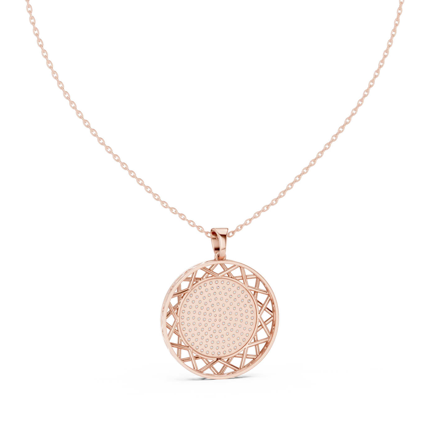 Front-View: Round Diamond Pendant with Bezel Setting in 14k Rose Gold - Lab Grown - Driona Jewels