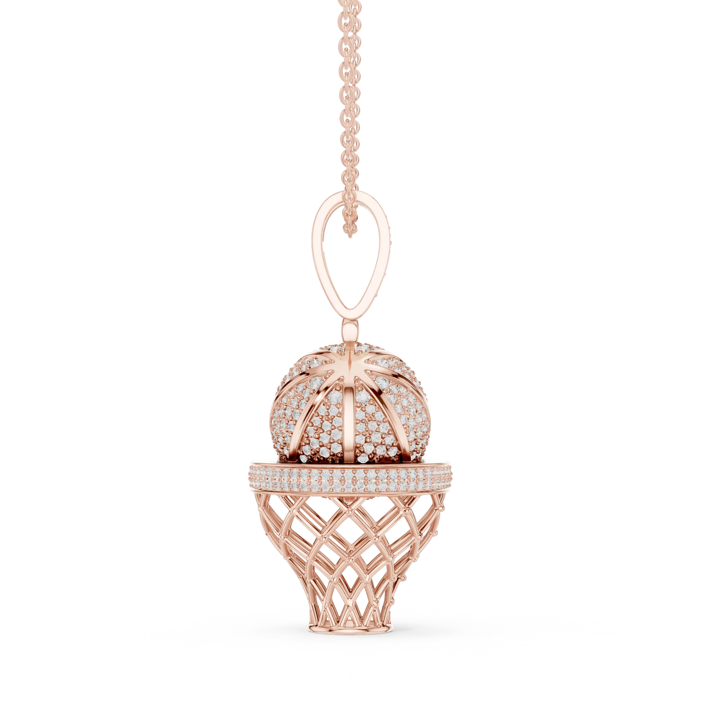 Front-View: Round Diamond Pendant with Pave Setting in 14k Rose Gold - Lab Grown - Driona Jewels