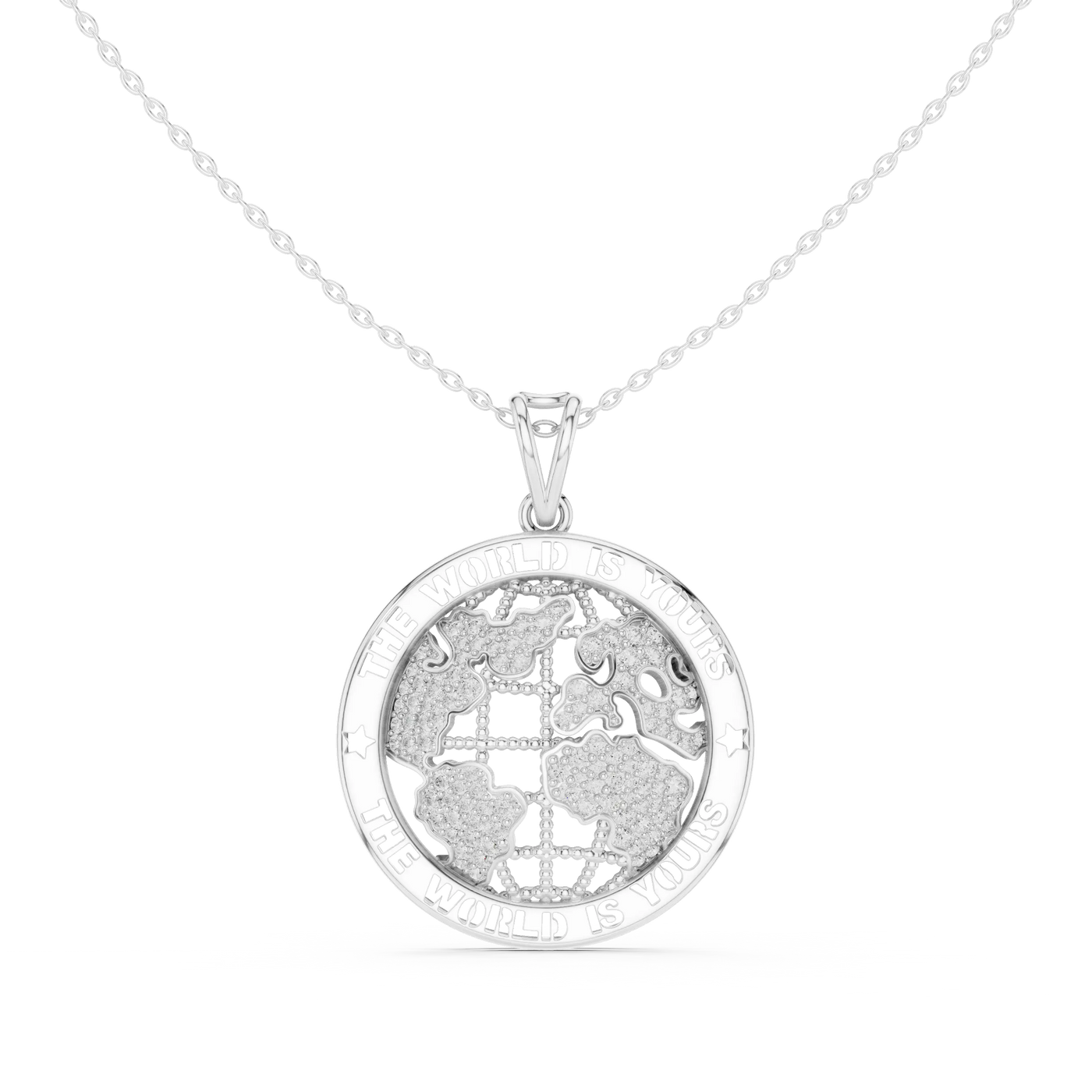 Front: Round Diamond Pendant with Pave Setting in 14k White Gold - Lab Grown - Driona Jewels