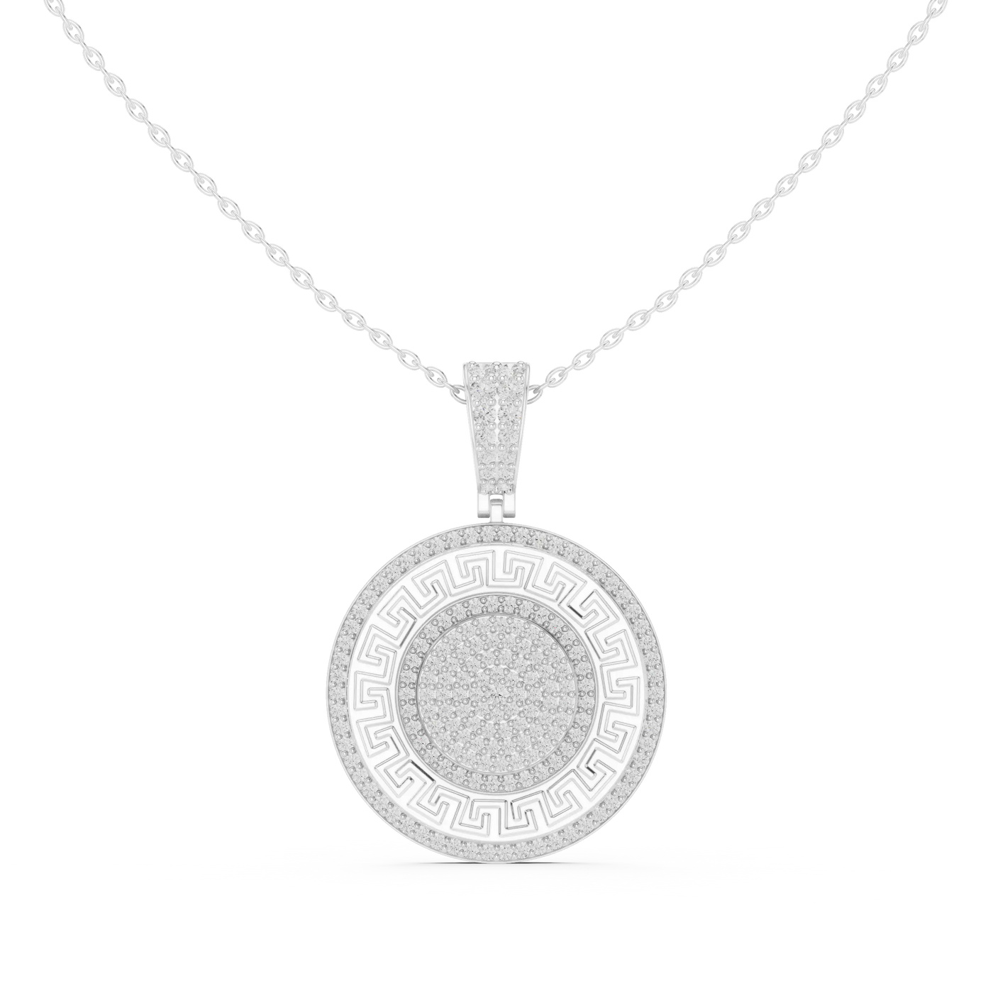 Front: Round Diamond Pendant with Pave Setting in 14k White Gold - Lab Grown - Driona Jewels