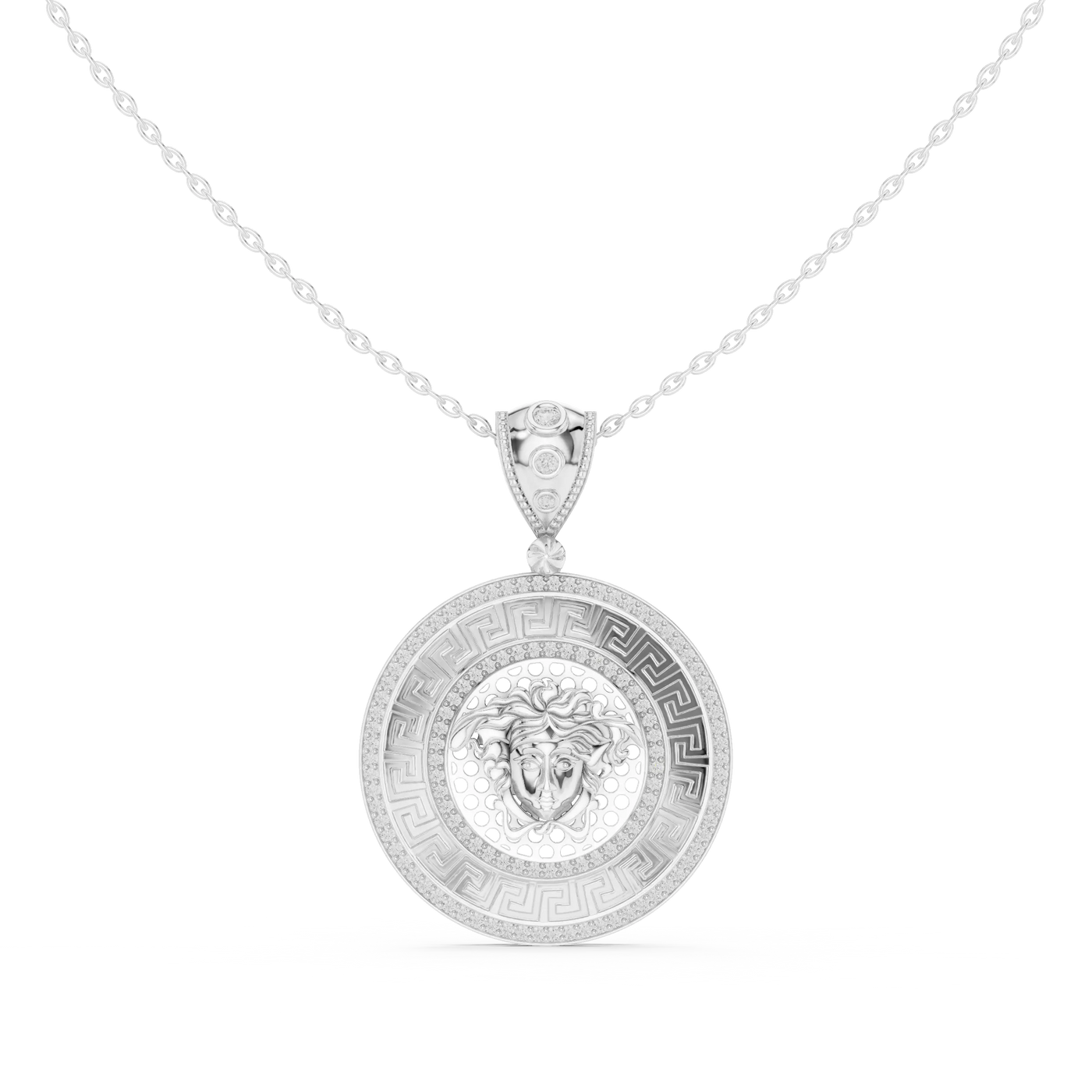 Front: Round Diamond Pendant with Pave Setting in 14k White Gold - Lab Grown - Driona Jewels