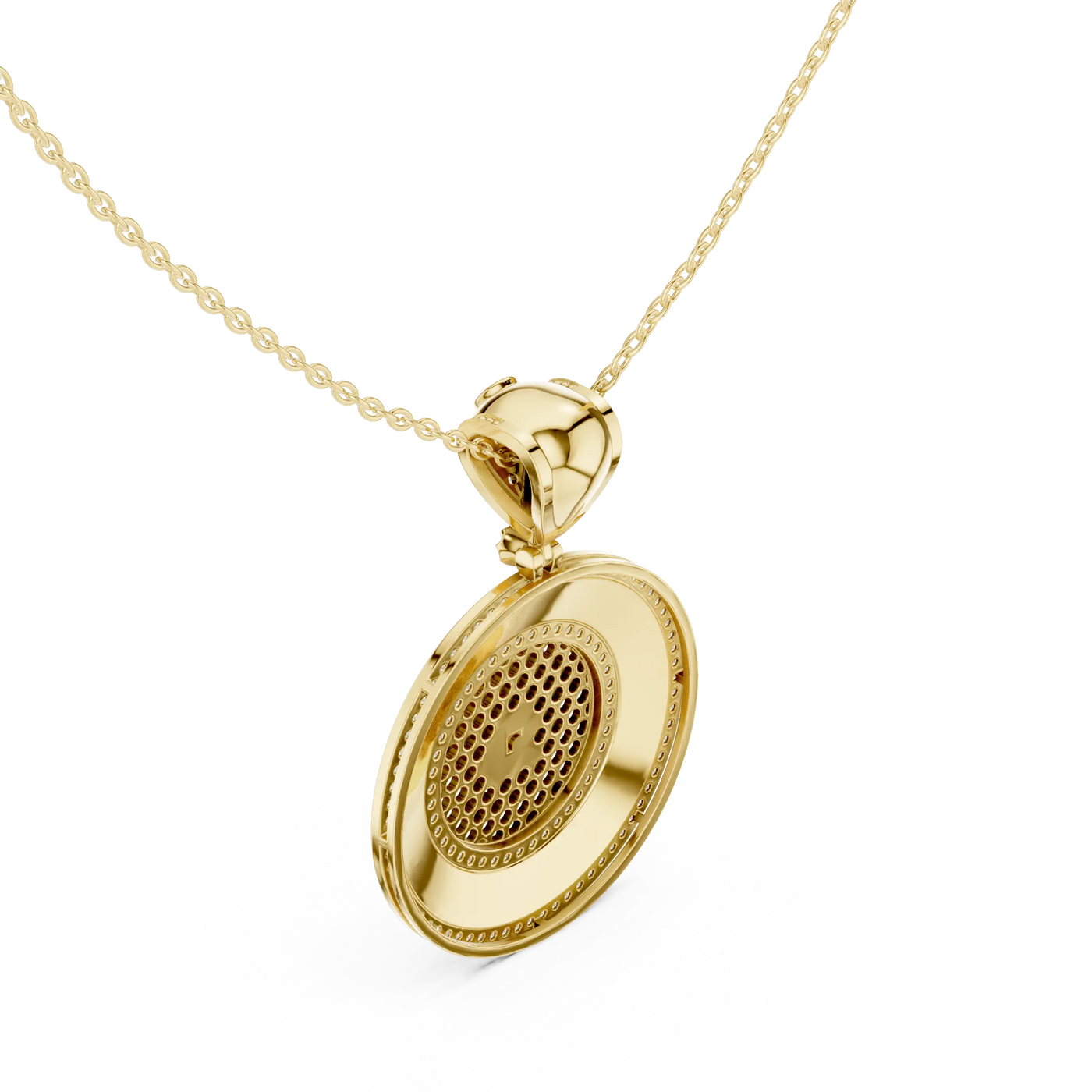 Front-View: Round Diamond Pendant with Pave Setting in 14k Yellow Gold - Lab Grown - Driona Jewels