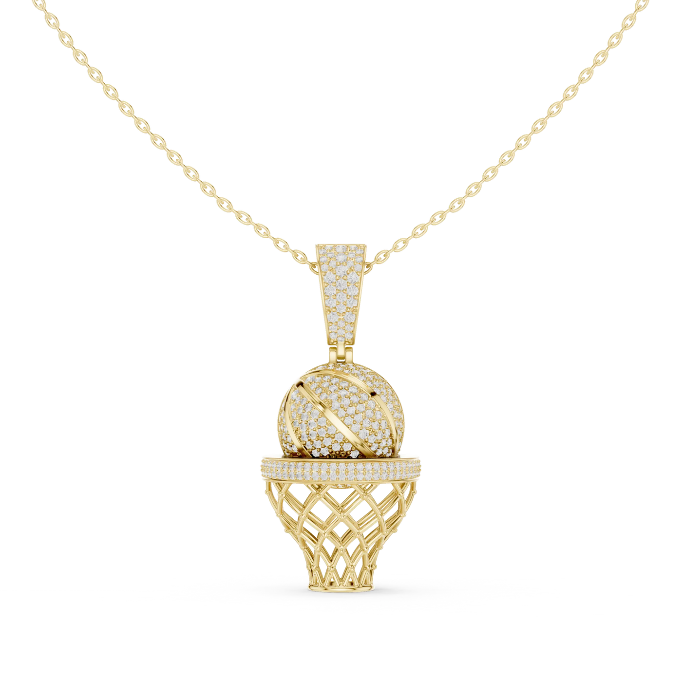 Front-View: Round Diamond Pendant with Pave Setting in 14k Yellow Gold - Lab Grown - Driona Jewels