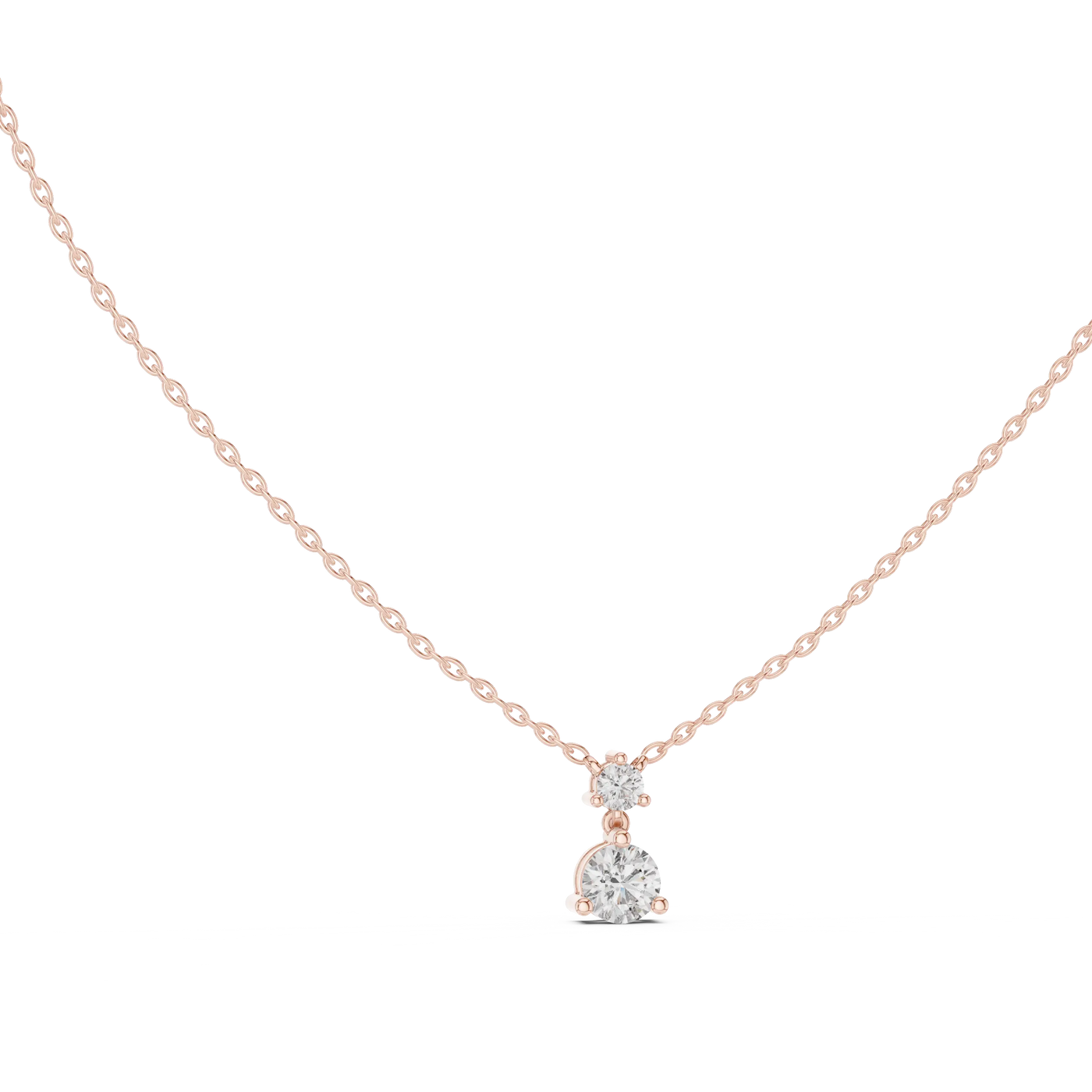Front-view: Round Diamond Pendant with Solitaire Setting in 14k Rose Gold - Lab Grown - Driona Jewels