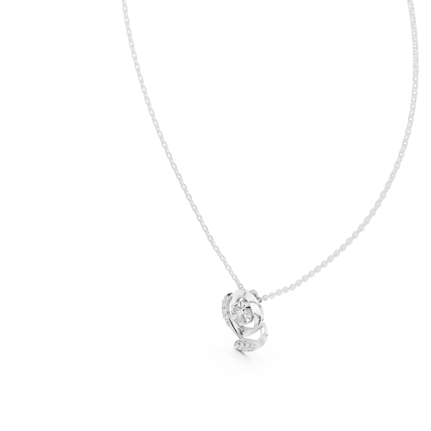 Front-view: Round Diamond Pendant with Solitaire Setting in 14k White Gold - Lab Grown - Driona Jewels