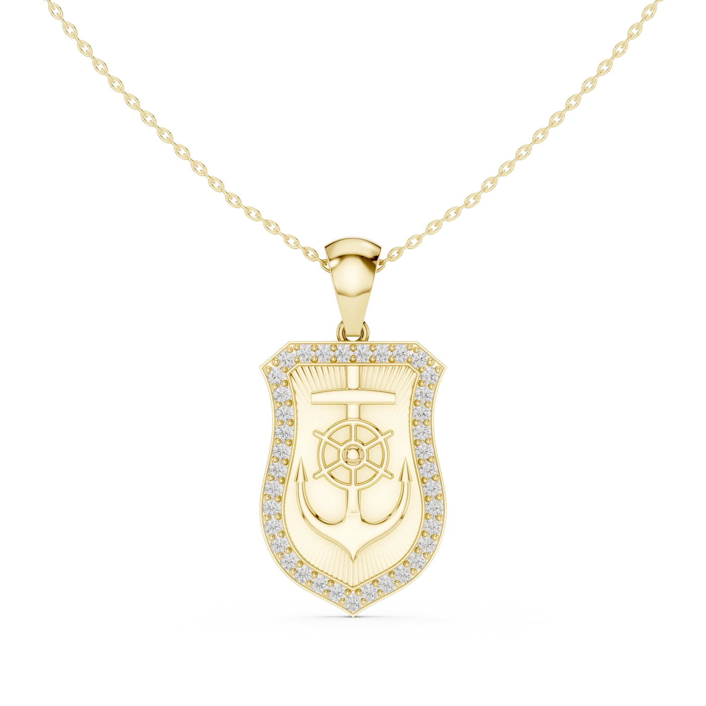 Front: Shield Diamond Pendant with Pave Setting in 14k Yellow Gold - Lab Grown - Driona Jewels