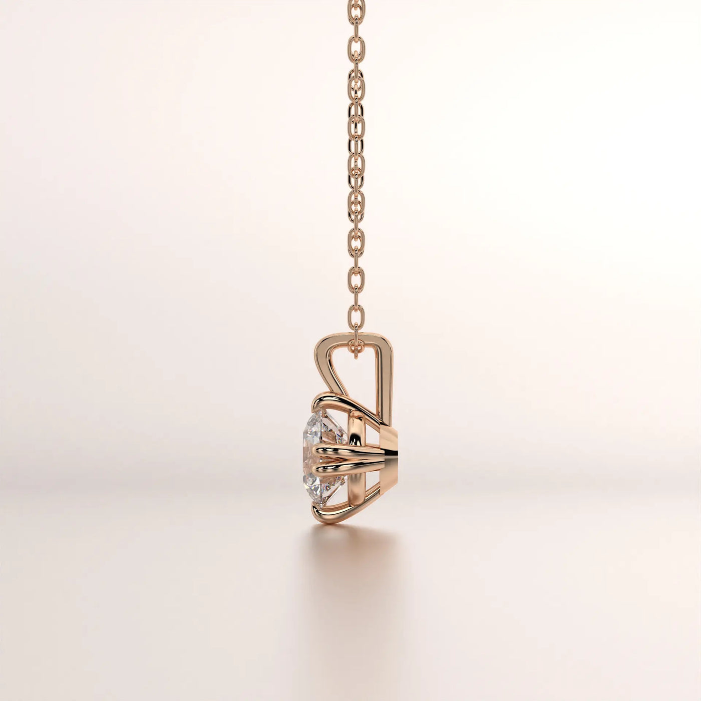 pendant solitaire diamond rose gold base side profile