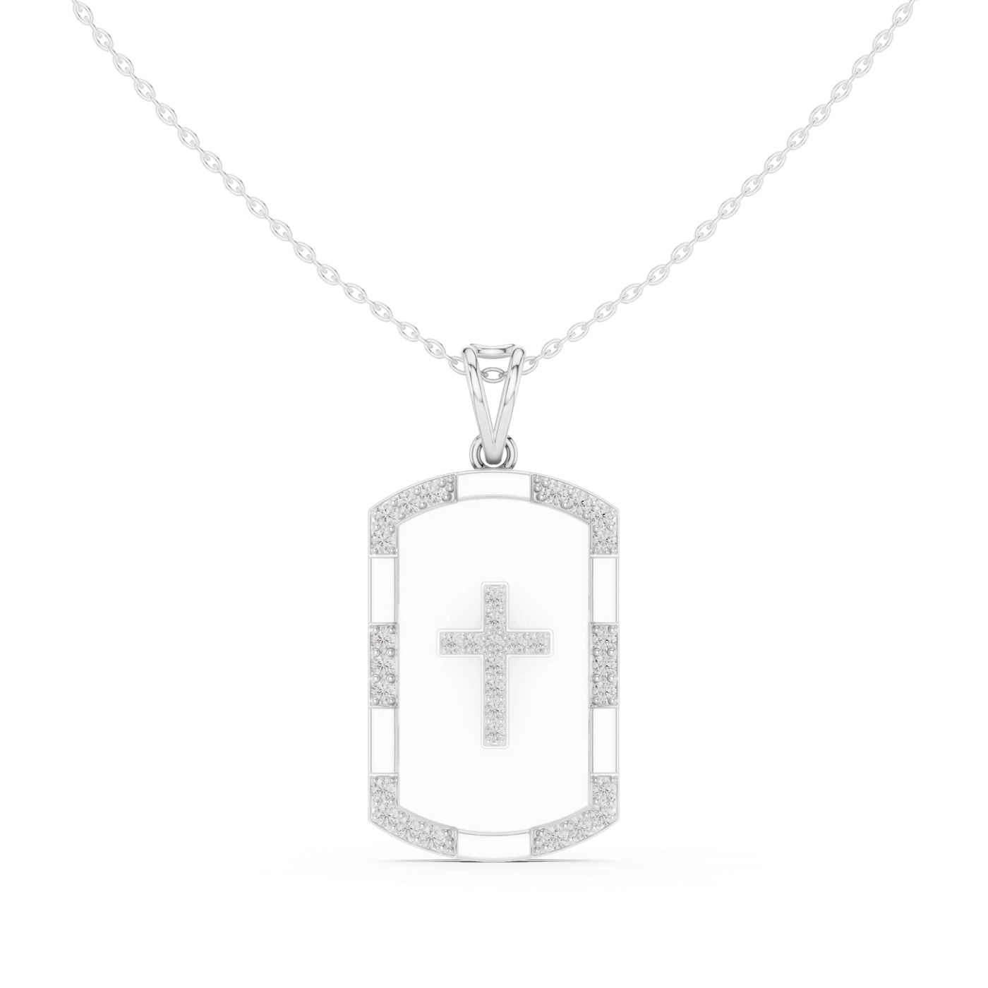 Front: Square Diamond Pendant with Pave Setting in 14k White Gold - Lab Grown - Driona Jewels