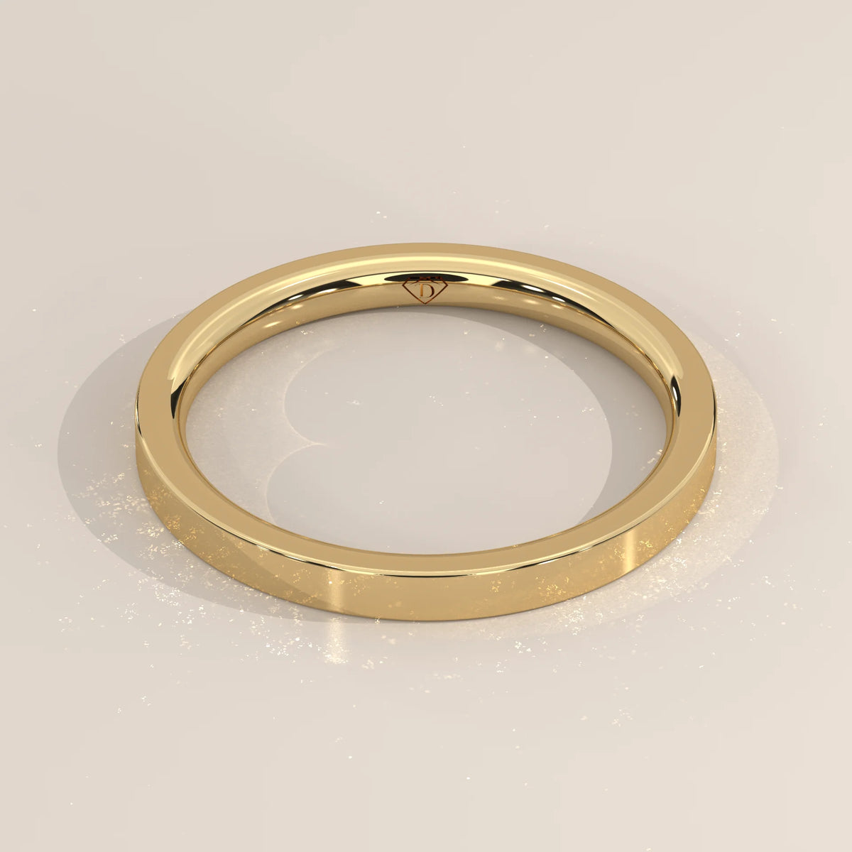 Plain Rounded Gold Wedding Band with a Soft Domed Profile, shown at an angle.