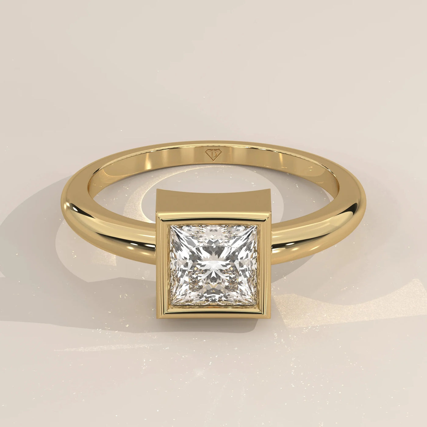 Front View: Princess Diamond Ring with Bezel Setting in Yellow Gold – Lab Grown – Driona Jewels