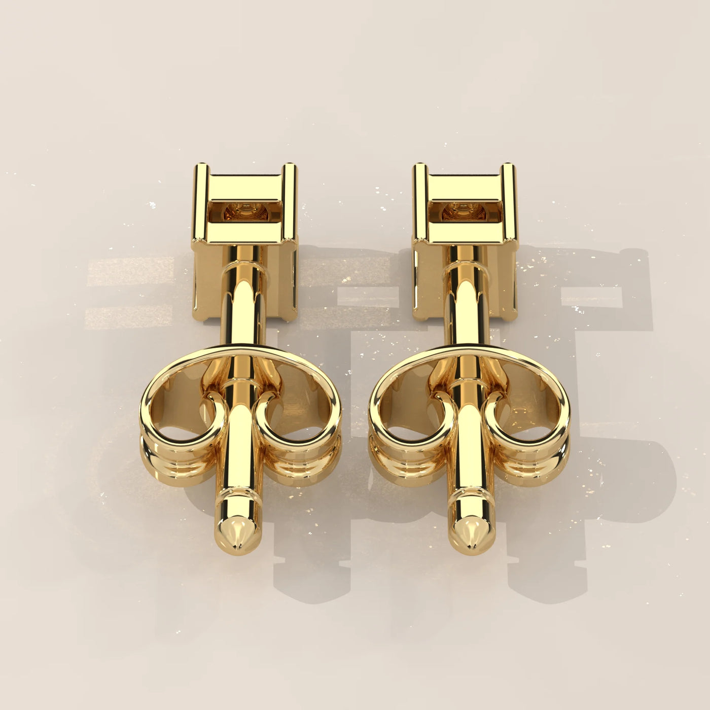 Back View: Princess Diamond Stud Earrings with Prong Setting in Yellow Gold – Lab Grown – Driona Jewels
