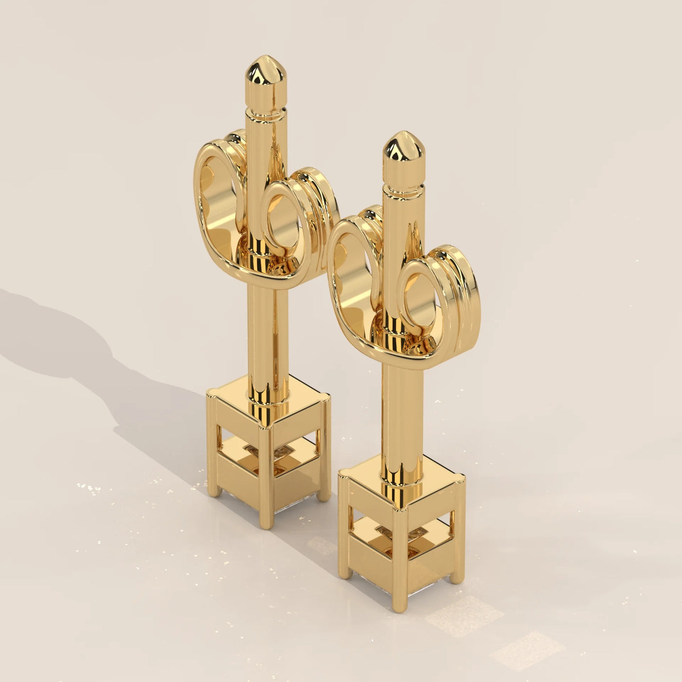 Side Profile: Princess Diamond Stud Earrings with Prong Setting in Yellow Gold – Lab Grown – Driona Jewels
