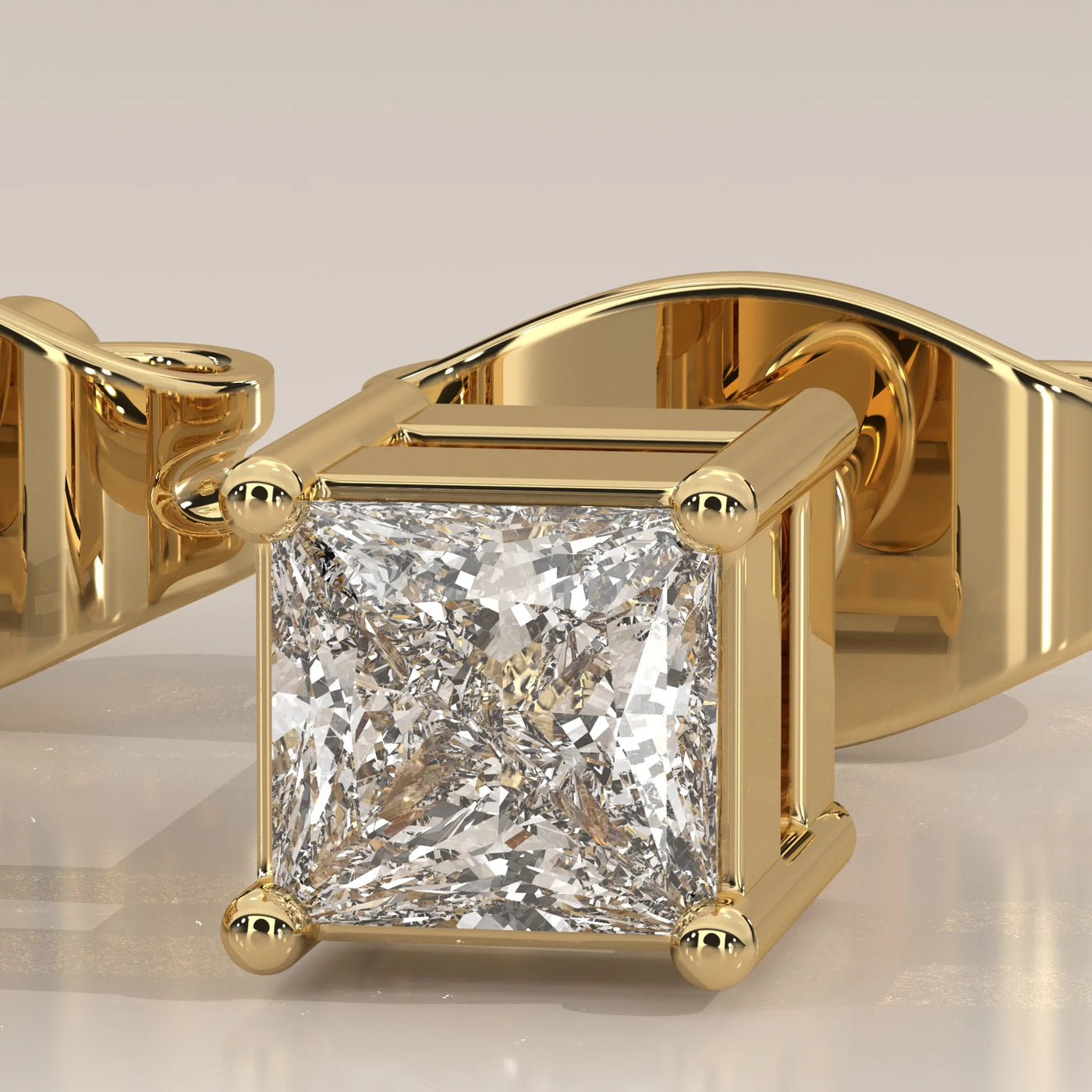 Stone Detail: Princess Lab Grown Diamonds in Prong Setting – Yellow Gold – Driona Jewels