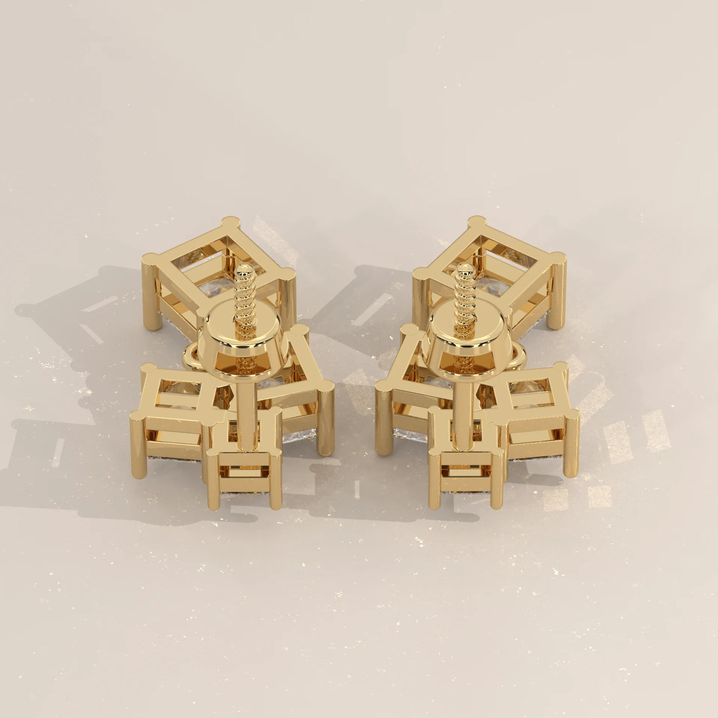 Side Profile: Princess Diamond Drop Earrings with Prong Setting in Yellow Gold – Lab Grown – Driona Jewels