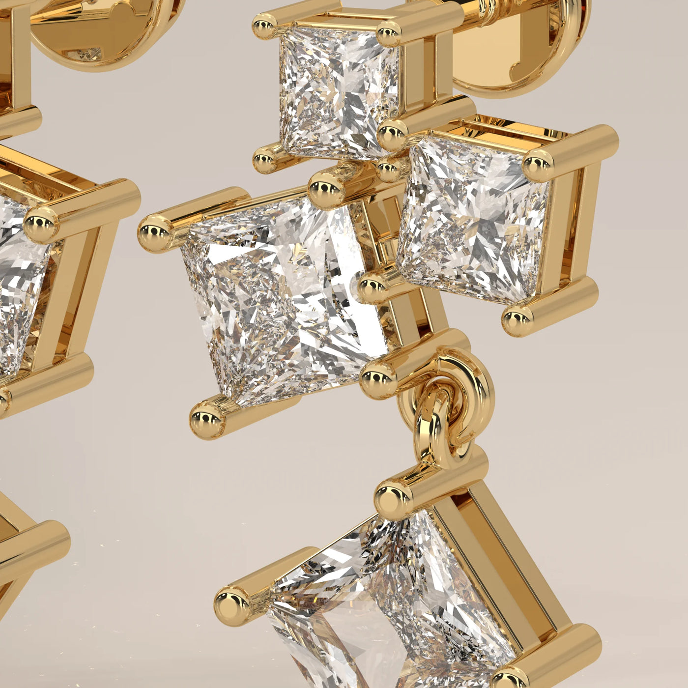 Stone Detail: Princess Lab Grown Diamonds in Prong Setting – Yellow Gold – Driona Jewels