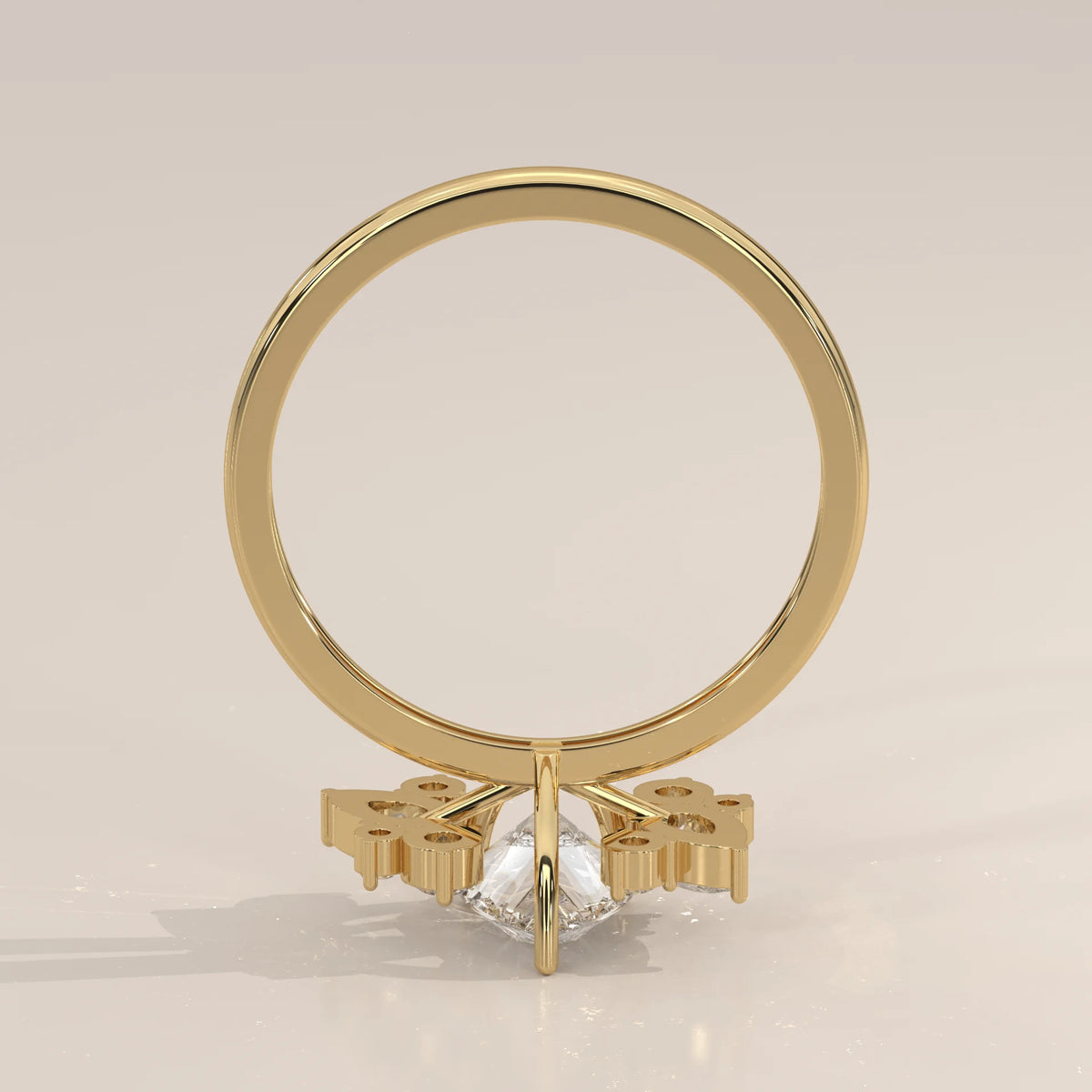 Pear Lab Grown Diamond Ring with Scattered Pear and Round Cluster in yellow gold, shown from the side.