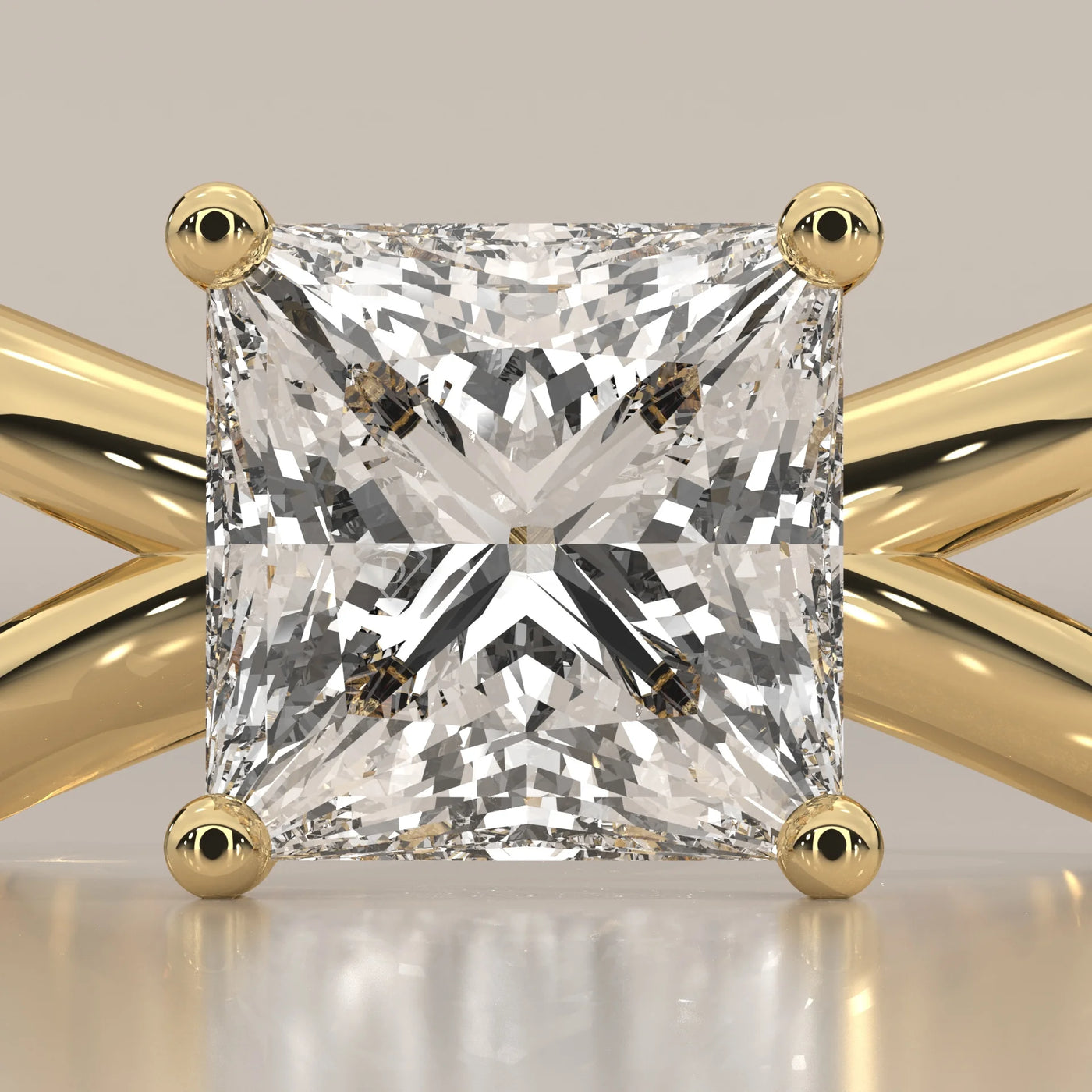 Stone Detail: Princess Lab Grown Diamonds in Prong Setting – Yellow Gold – Driona Jewels