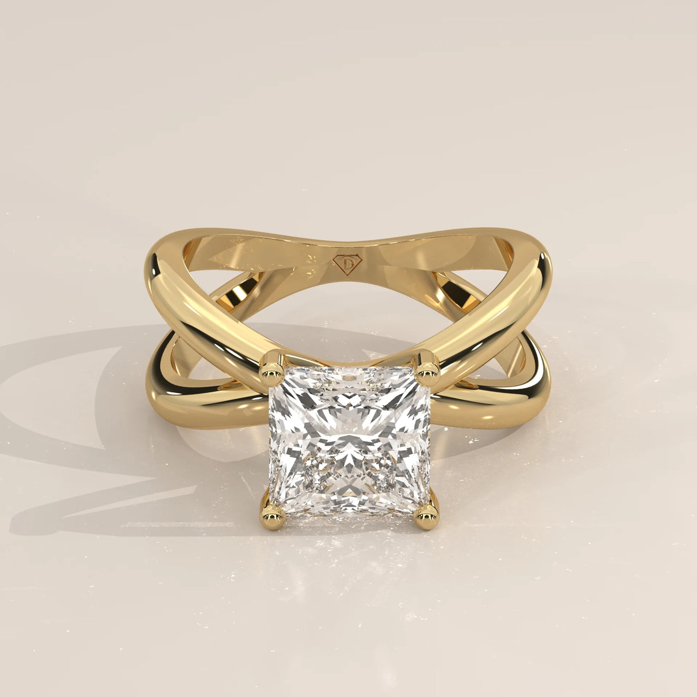Three-Quarter View: Princess Diamond Ring with Prong Setting in Yellow Gold – Lab Grown – Driona Jewels