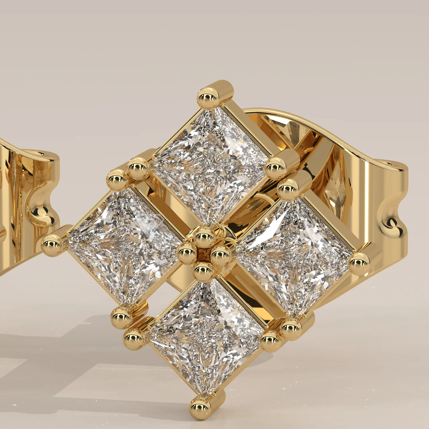 Stone Detail: Princess Lab Grown Diamonds in Cluster Setting – Yellow Gold – Driona Jewels
