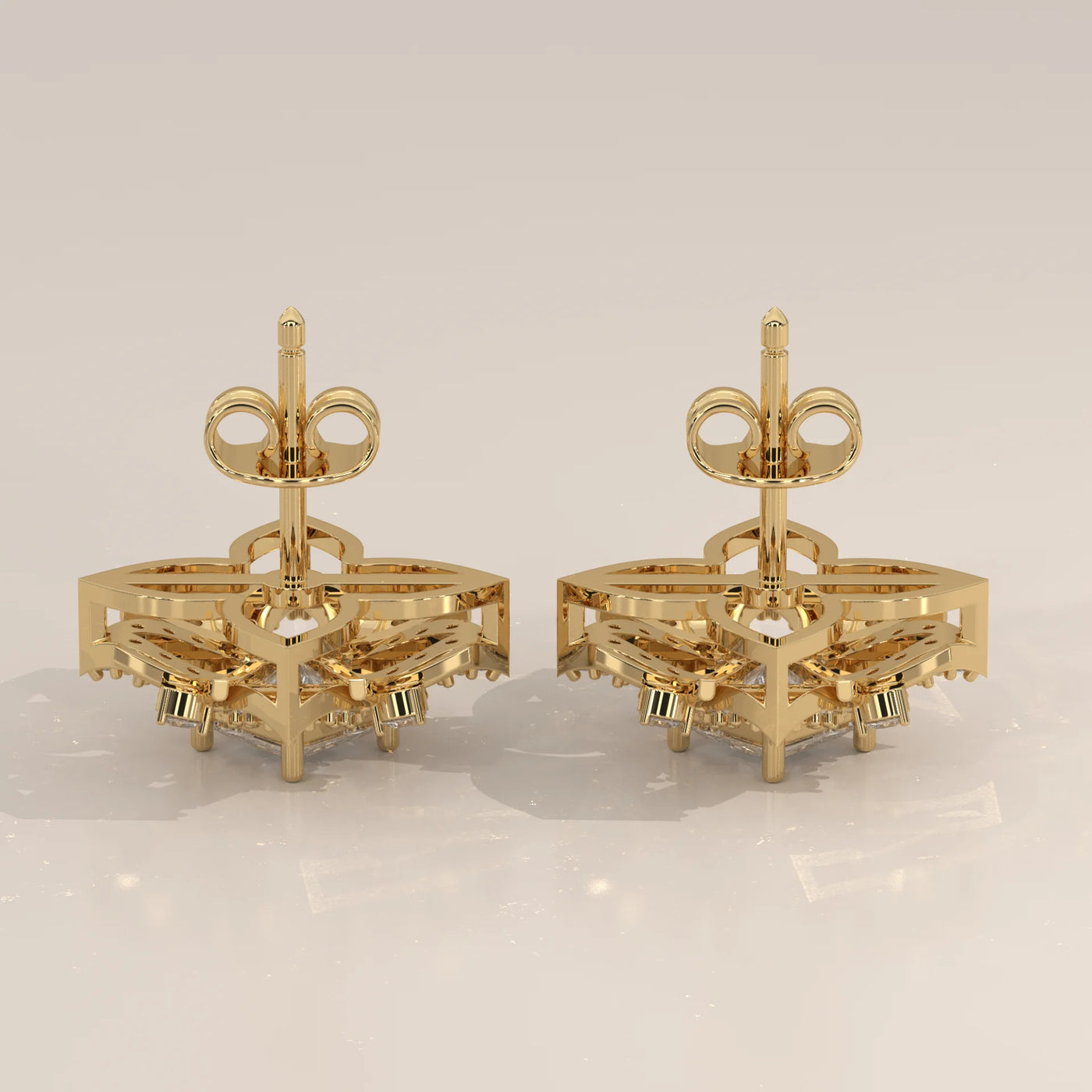 Side Profile: Princess Diamond Stud Earrings with Prong Setting in Yellow Gold – Lab Grown – Driona Jewels