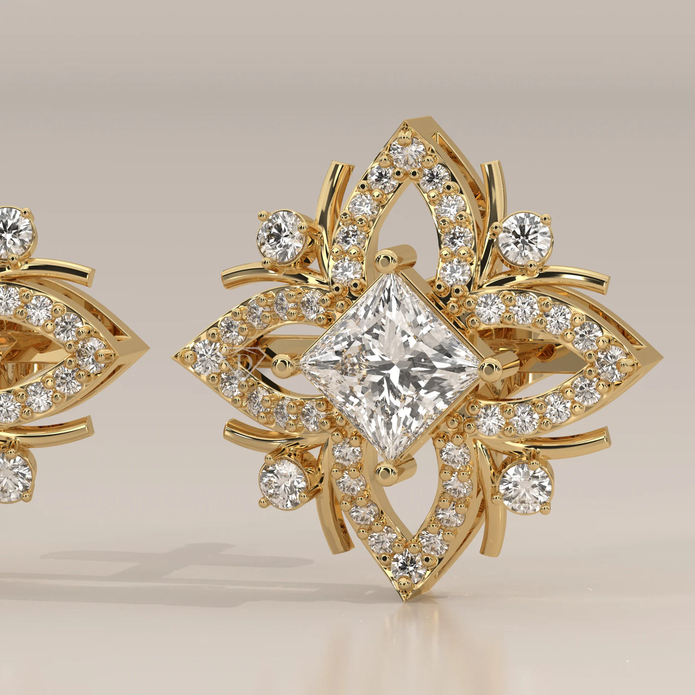Stone Detail: Princess Lab Grown Diamonds in Prong Setting – Yellow Gold – Driona Jewels