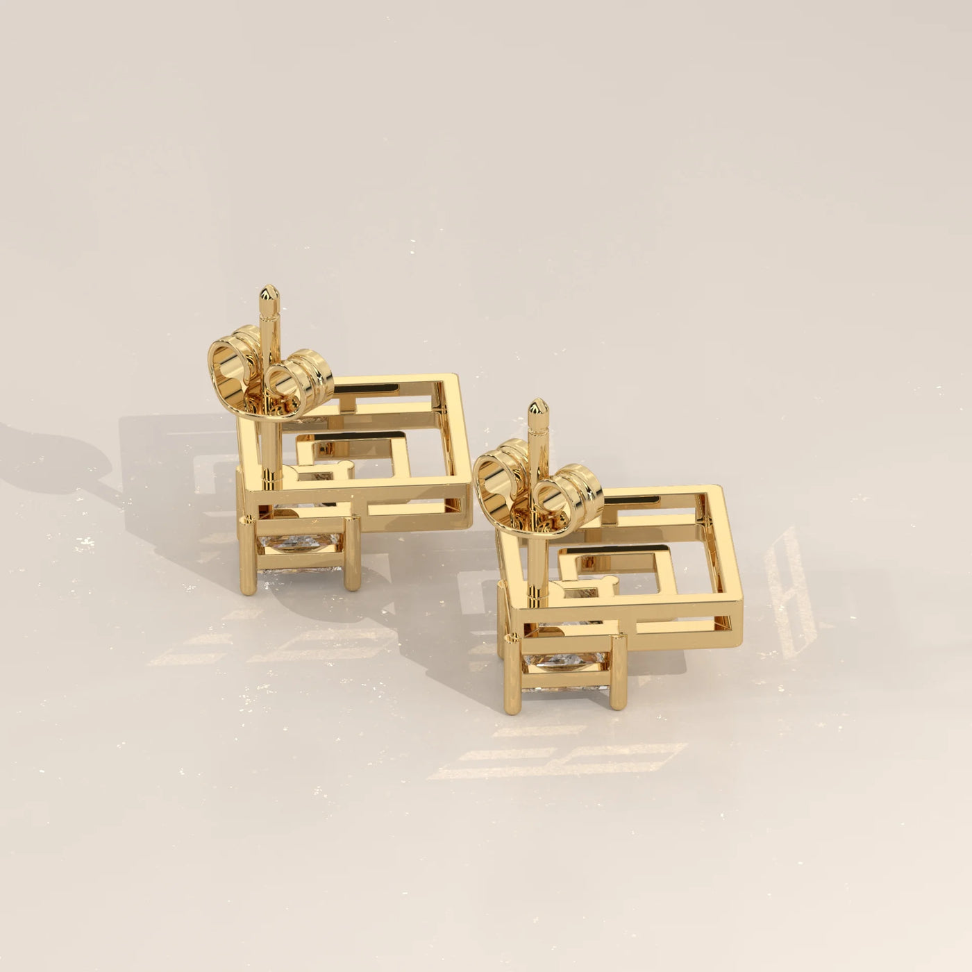 Angle View: Princess Diamond Drop Earrings with Prong Setting in Yellow Gold – Lab Grown – Driona Jewels
