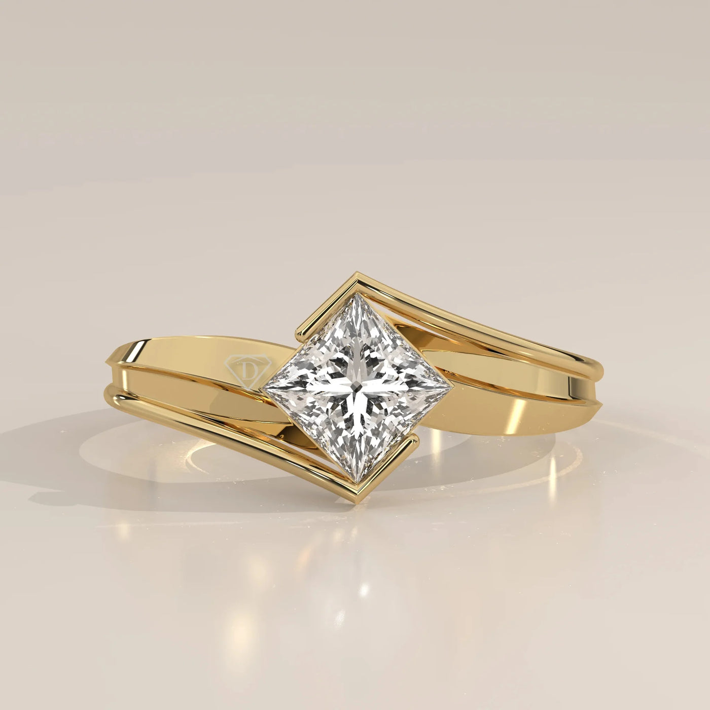 Front View: Princess Diamond Ring with Bypass Setting in Yellow Gold – Lab Grown – Driona Jewels