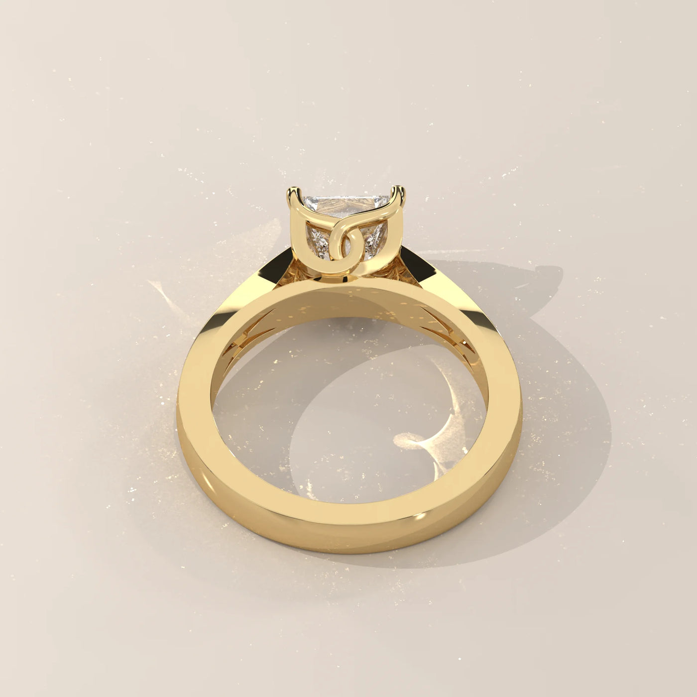 Top View: Princess Diamond Engagement Ring with Solitaire Setting in Yellow Gold – Lab Grown – Driona Jewels