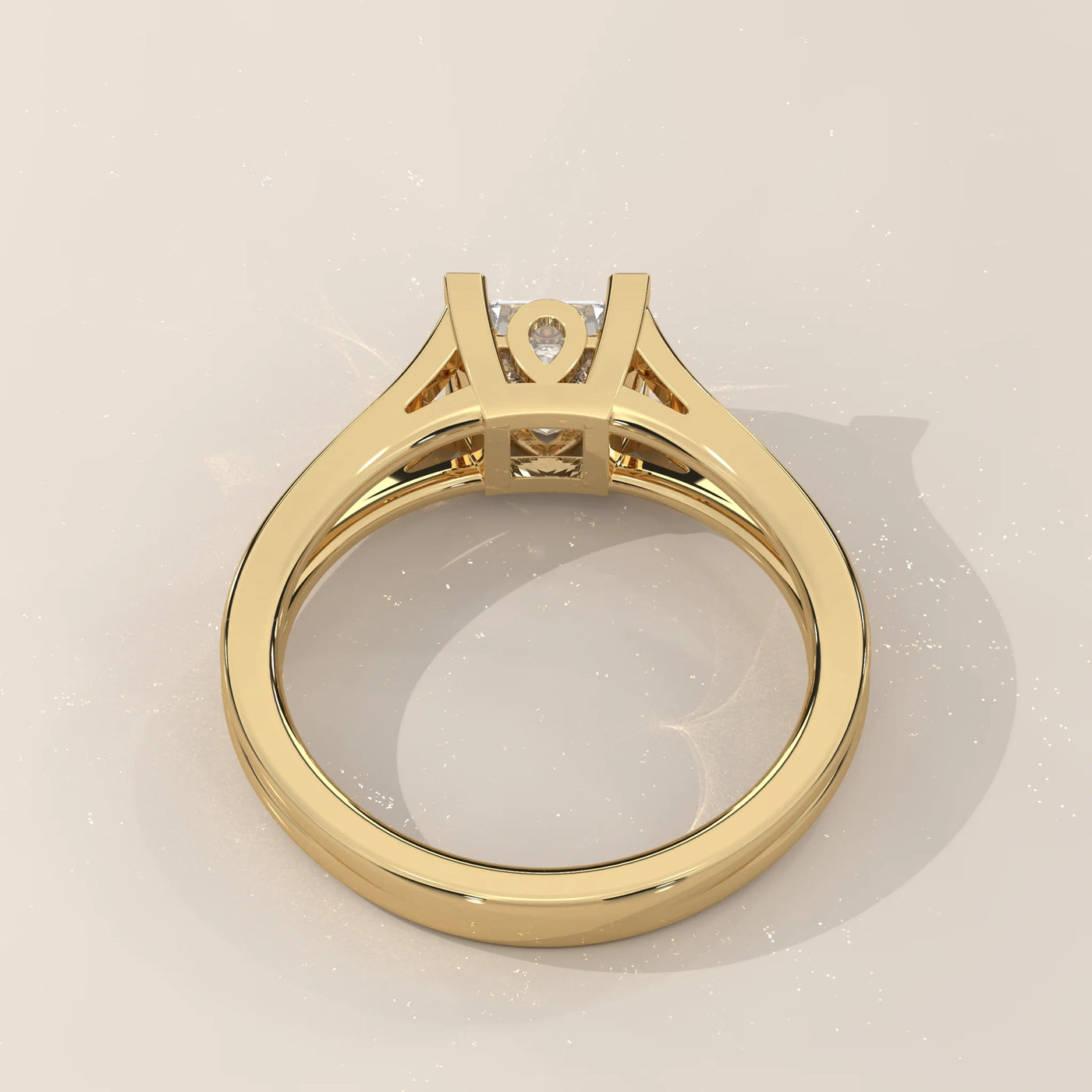 Top View: Princess Diamond Engagement Ring with Split Shank Setting in Yellow Gold – Lab Grown – Driona Jewels