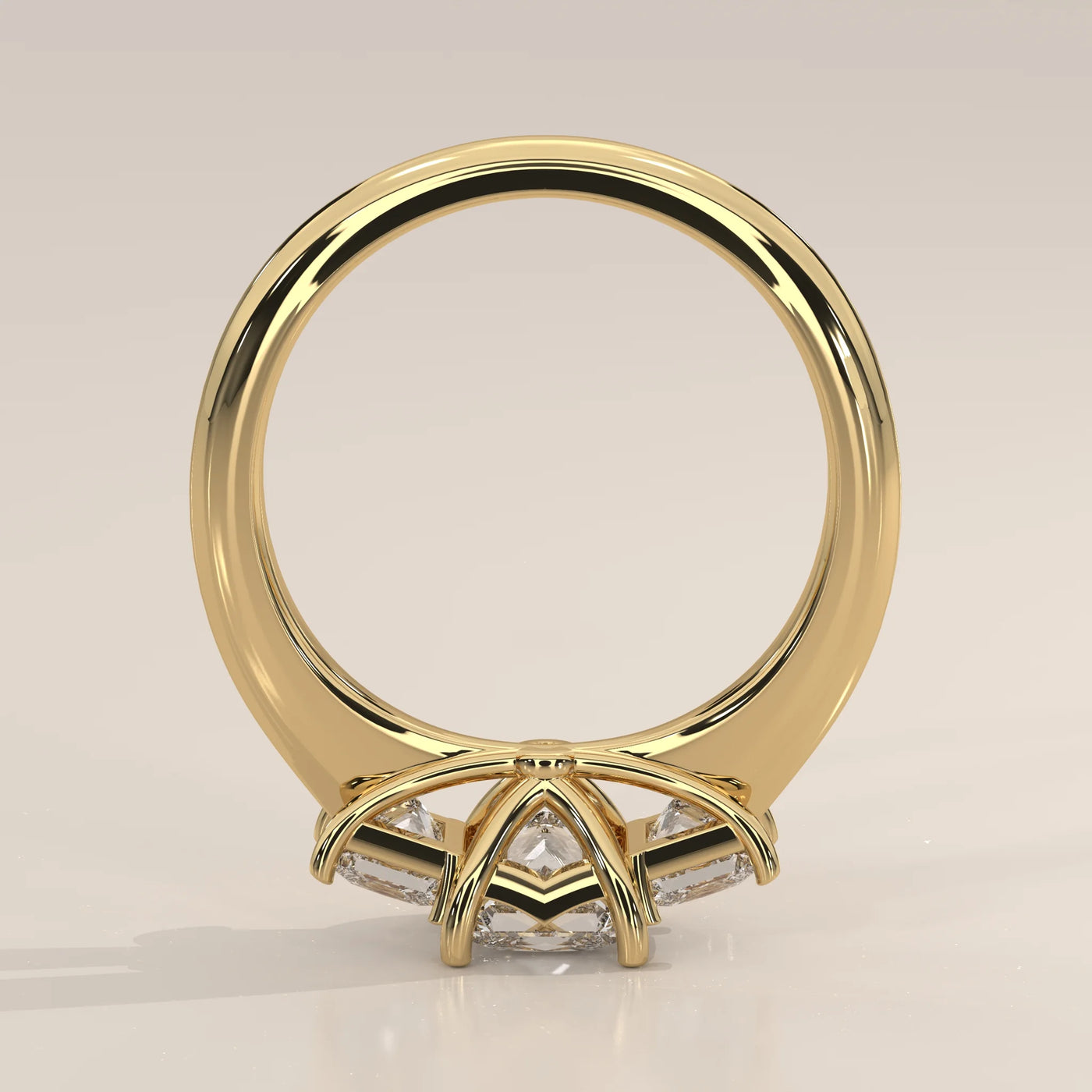 Front View: Princess Diamond Ring with Three-Stone Setting in Yellow Gold – Lab Grown – Driona Jewels