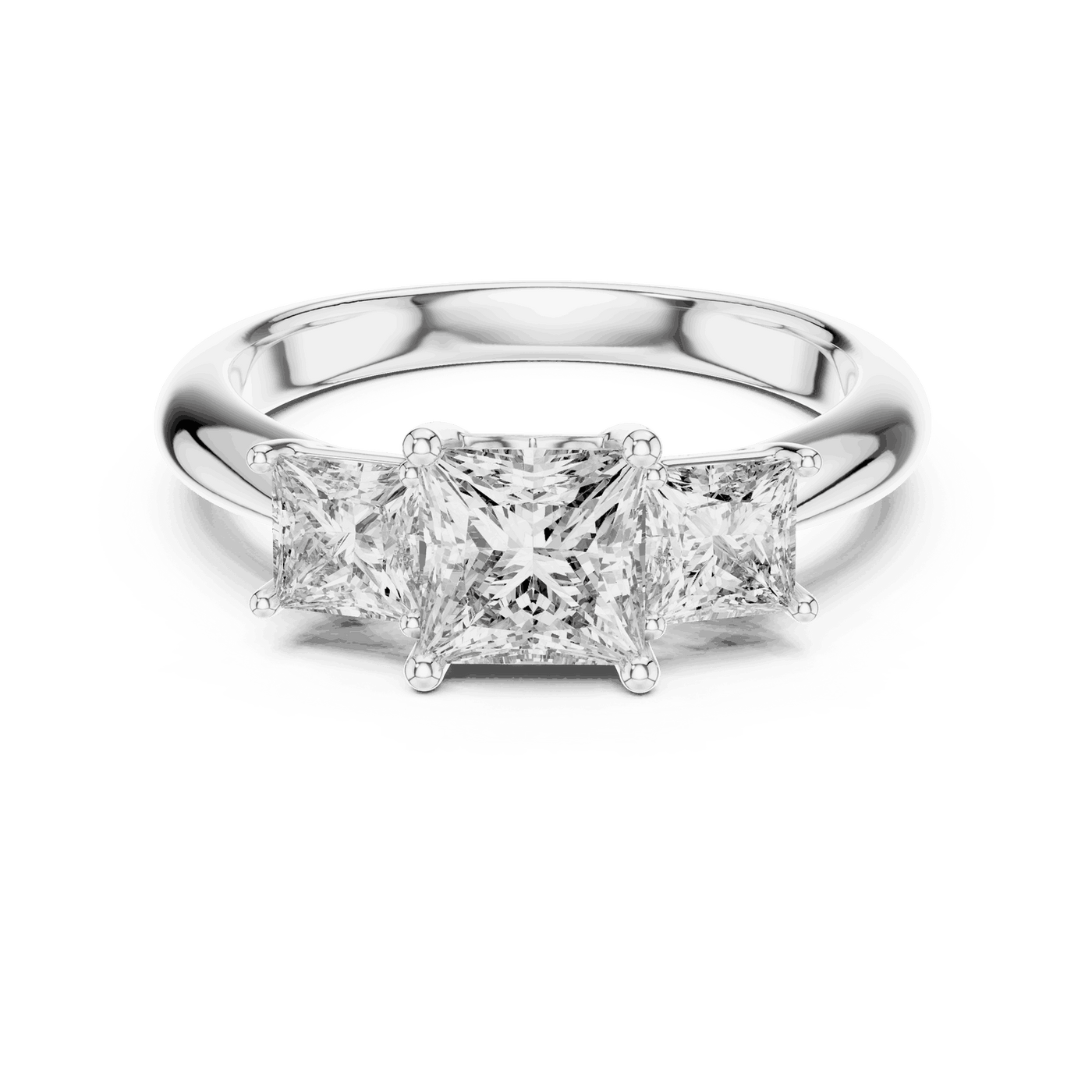 Princess Cut Three Stone Lab Grown Diamond Ring with Smooth Band