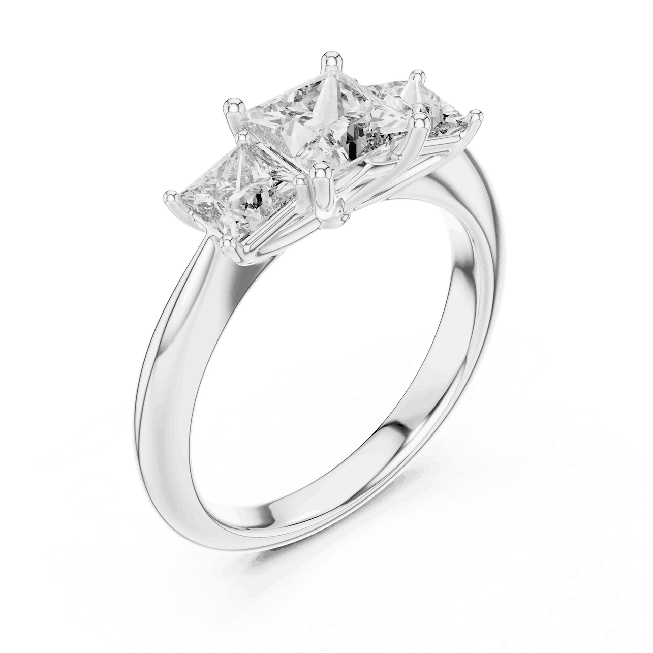 Princess Cut Three Stone Lab Grown Diamond Ring with Smooth Band
