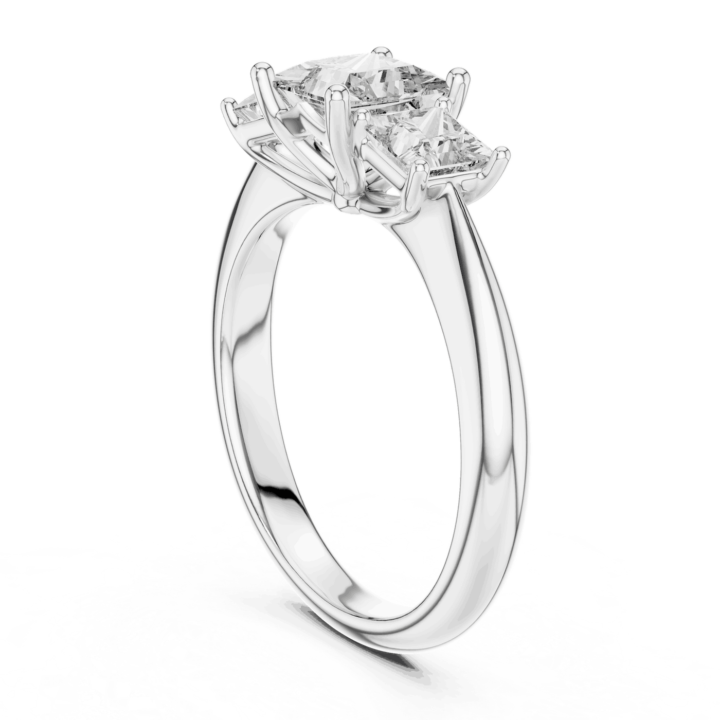 Princess Cut Three Stone Lab Grown Diamond Ring with Smooth Band