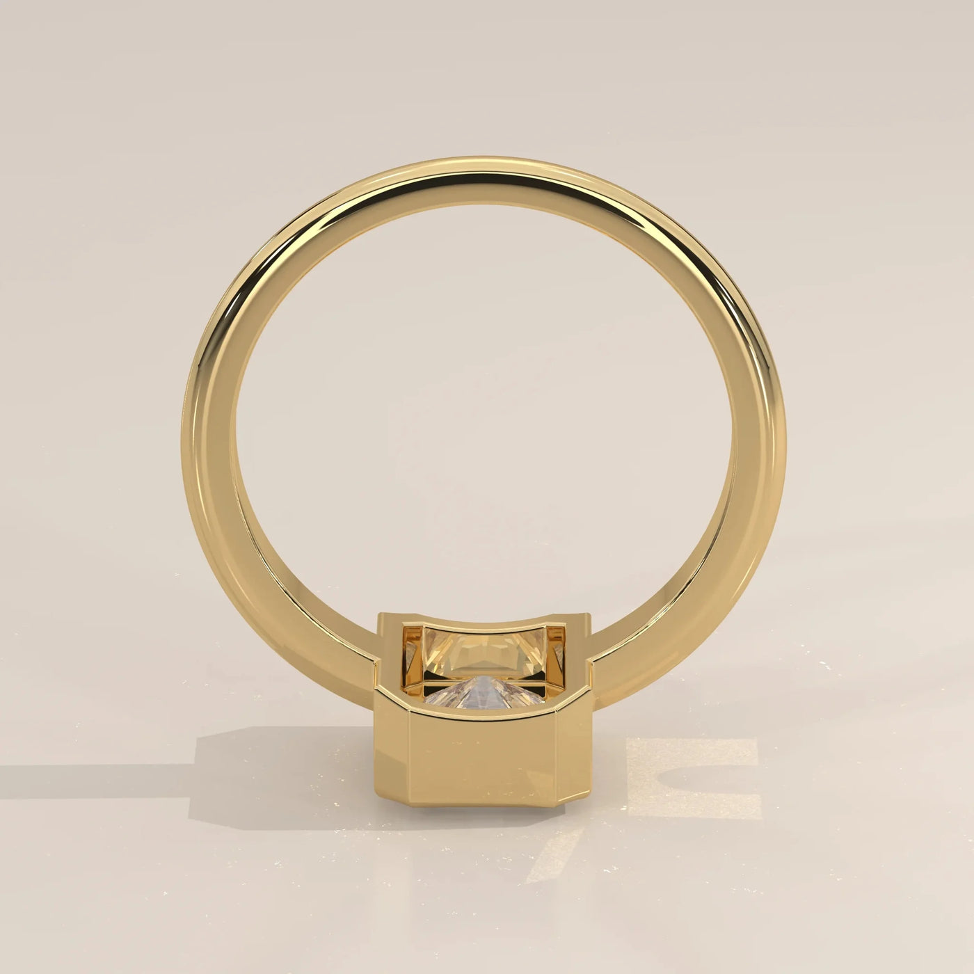 Side Profile: Radiant Diamond Ring with Bezel Setting in Yellow Gold – Lab Grown – Driona Jewels