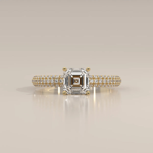 Side Profile: Radiant Diamond Ring with Pavé Setting in Yellow Gold – Lab Grown – Driona Jewels