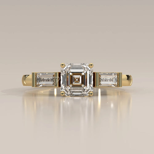 Side Profile: Radiant Diamond Ring with Three-Stone Setting in Yellow Gold – Lab Grown – Driona Jewels