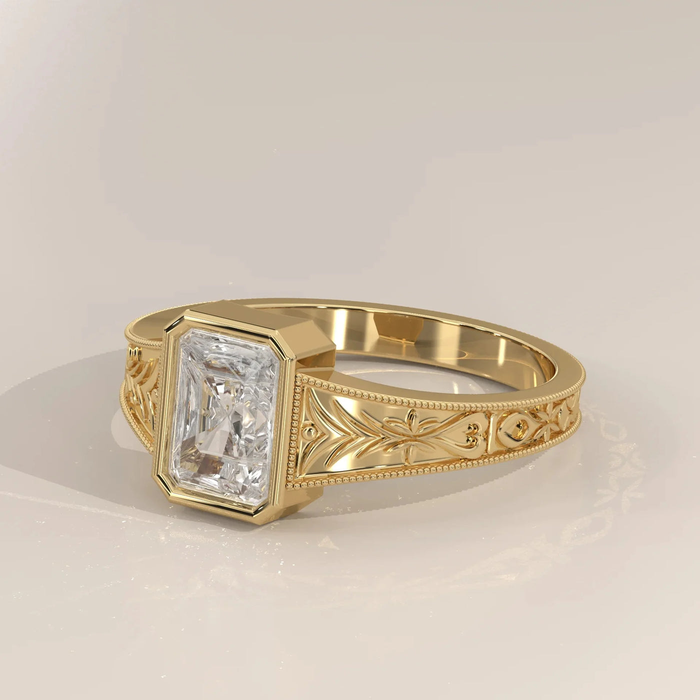 Side Profile: Radiant Diamond Ring with Prong Setting in Yellow Gold – Lab Grown – Driona Jewels