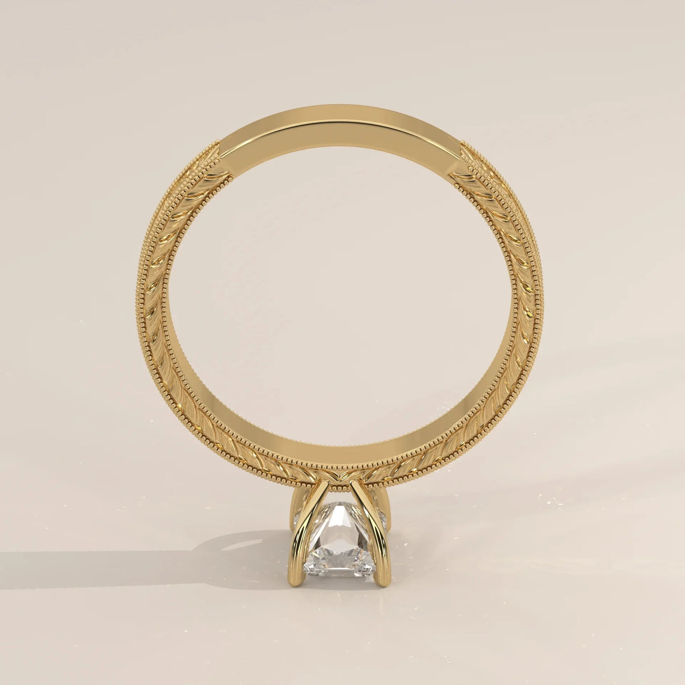 Angle View: Radiant Diamond Ring with Solitaire Setting in Yellow Gold – Lab Grown – Driona Jewels