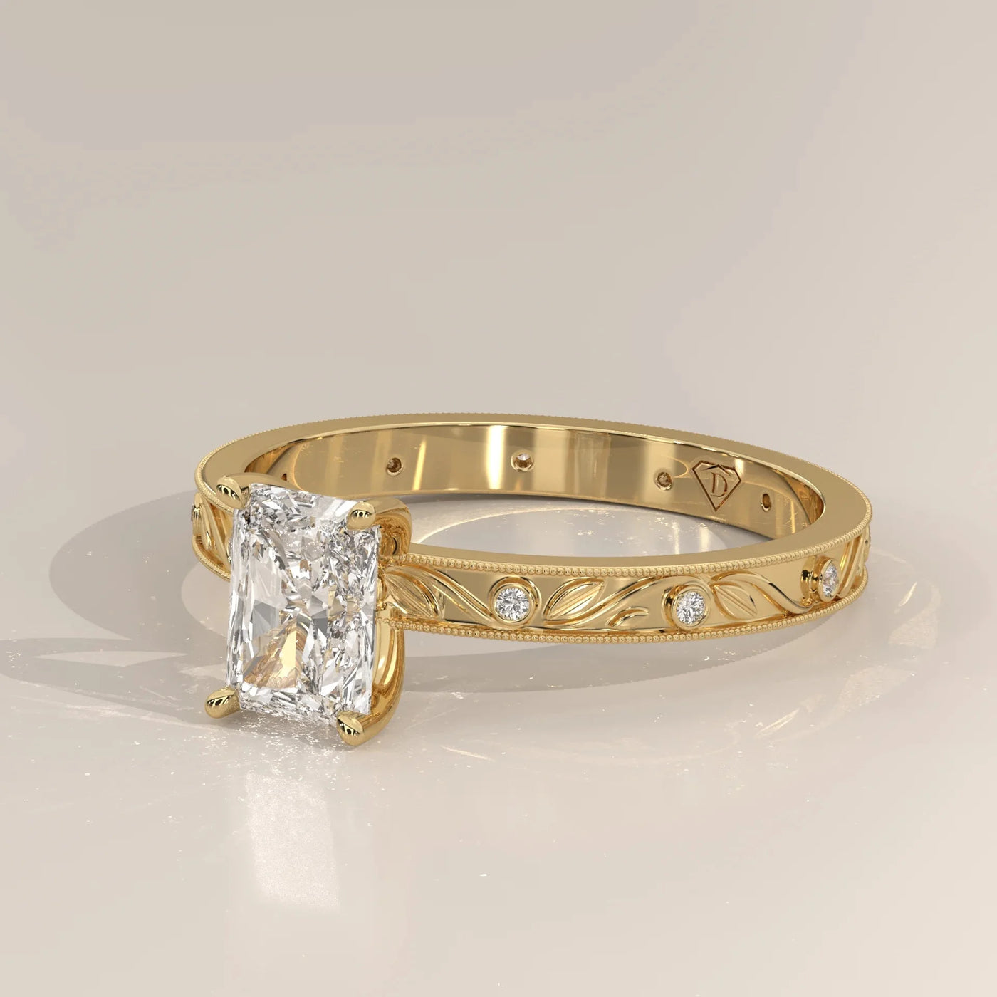 Side Profile: Radiant Diamond Ring with Solitaire Setting in Yellow Gold – Lab Grown – Driona Jewels