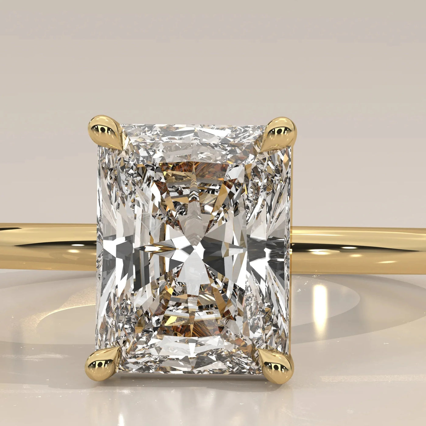 Front View: Radiant Diamond Ring with Solitaire Setting in Yellow Gold – Lab Grown – Driona Jewels